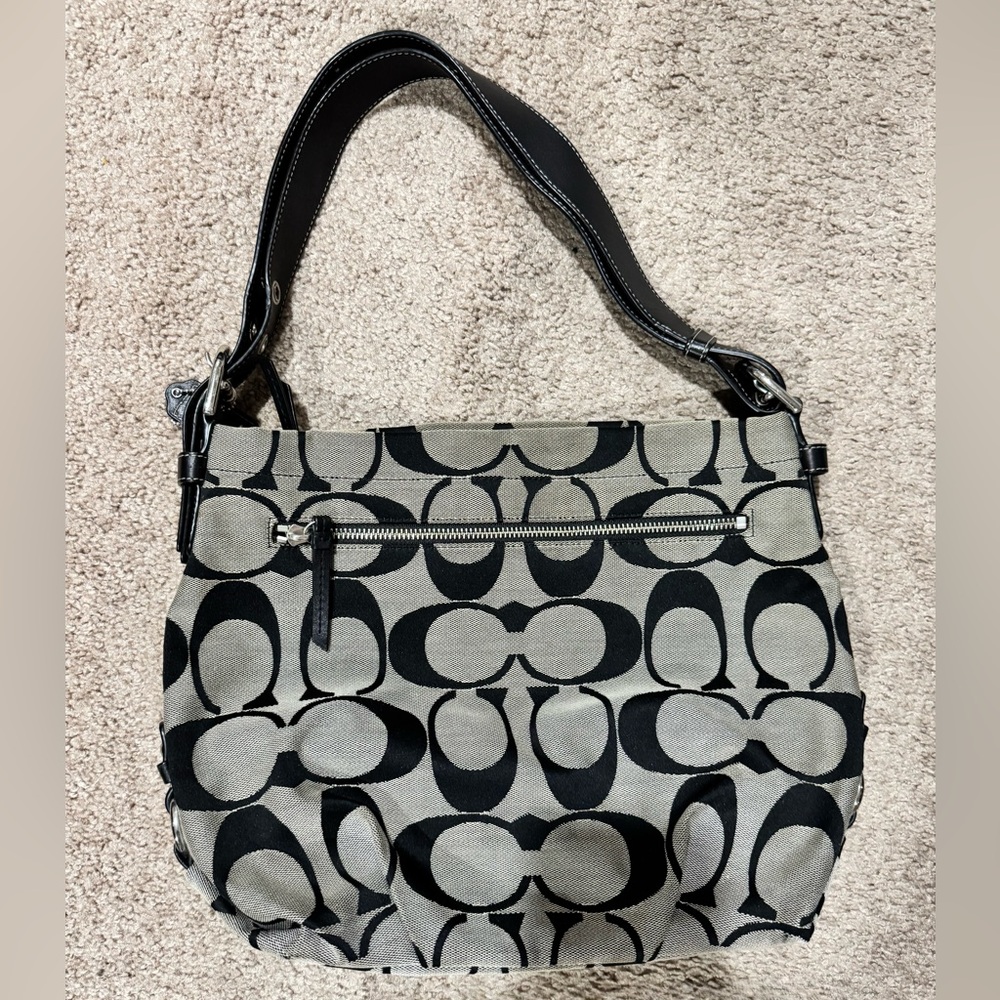 Coach Signature Black and Gray color pattern, Shoulder or Crossbody Bag.